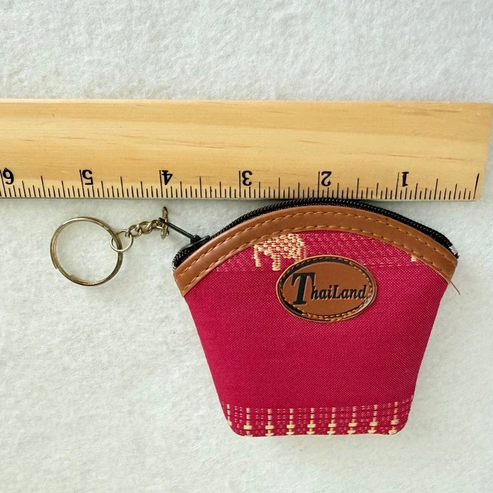 Thailand Souvenir Coin Purse Women OS Pink Elephant Woven Keychain Pouch